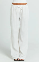 Leonie Pants - Mid Waisted Cheesecloth Relaxed Pants in White